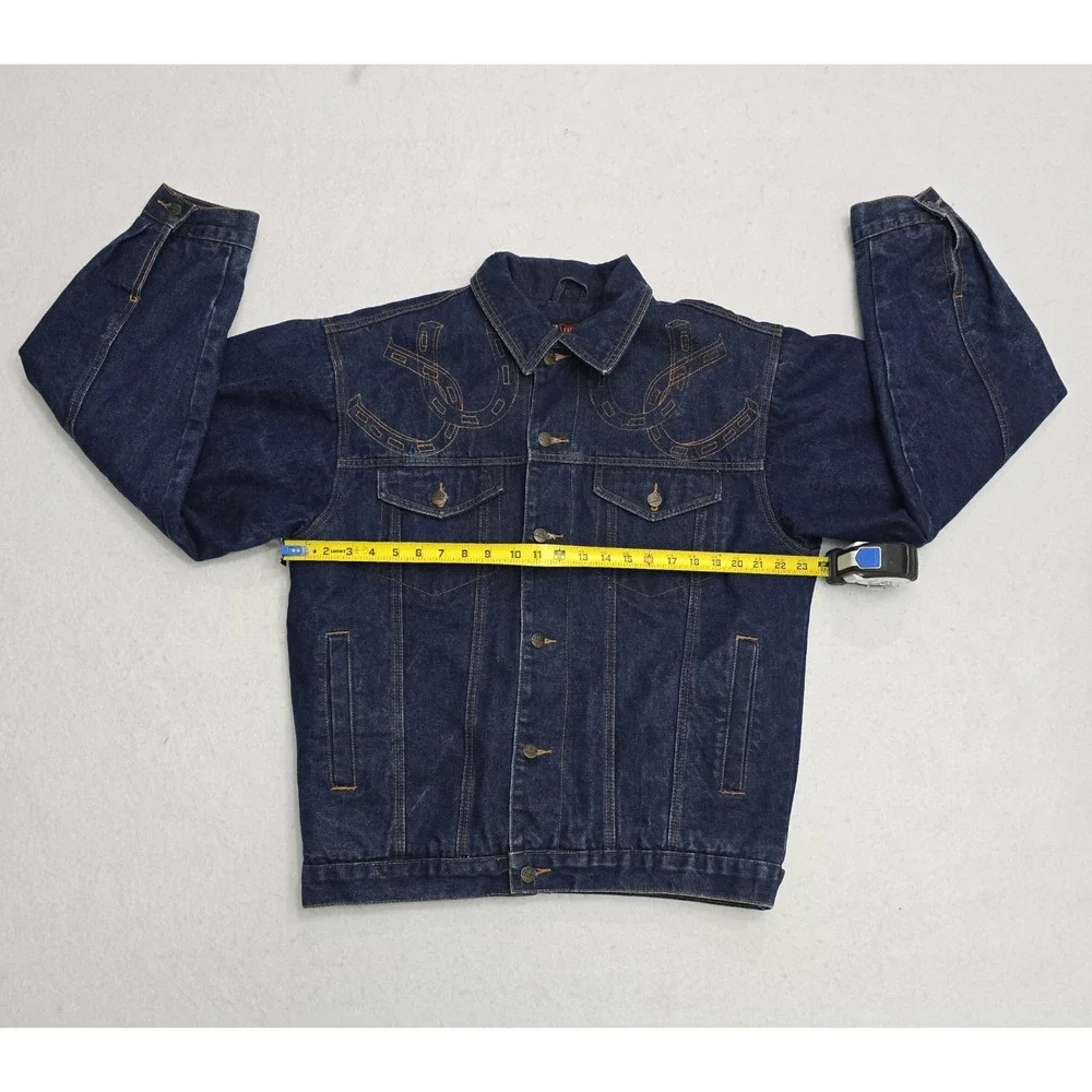 Black Blue Original Style Mens Denim Sherpa Lined Horse Jacket Dark Wash Medium